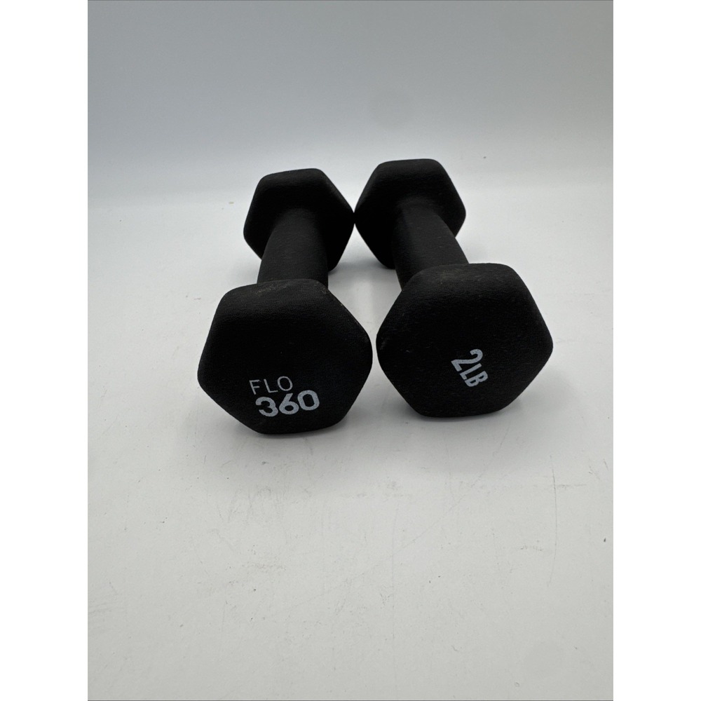 FLO 360 2 lb Neoprene Dumbbells Pair Black Hand Weights Exercise Fitness
